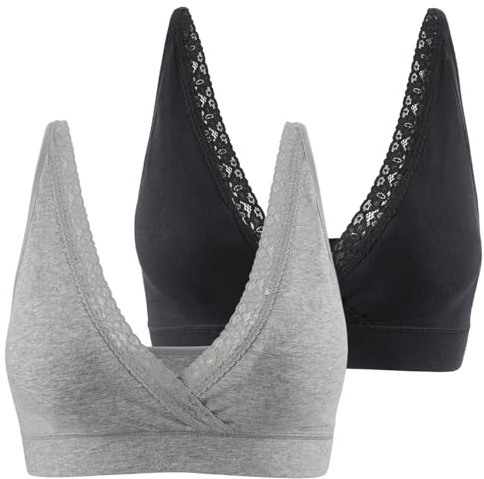 COLOMI BH för moderskap amning bygelfri bomull amning BH för sömn spets moderskap Bralette, Svart+grått, XXL