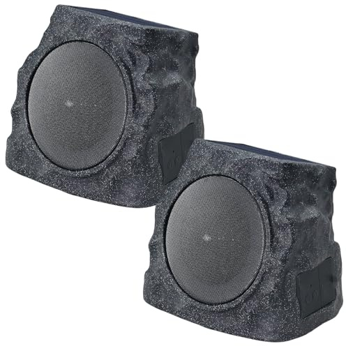 uuffoo 2-Pack Solar Powered Rock Speakers Outdoor Water-Resistant IP44 Rock Speaker with Lights RGB Colors and USB Charging for Patio Pool Party Yard Garden Outside