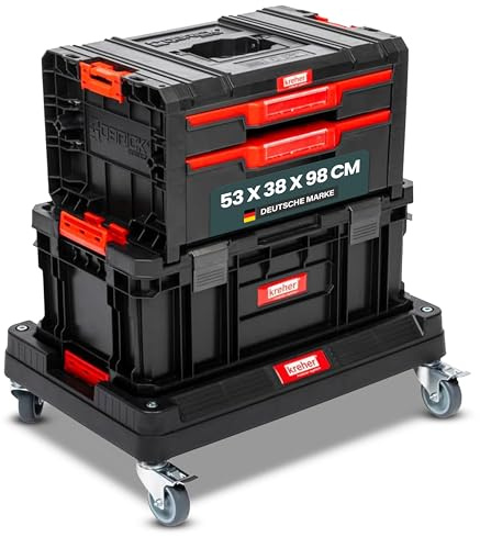 XL Werkzeugtrolley - Qbrick System Werkzeugkoffer mit Rollen, Werkstattkoffer Set, Werkstattwagen mit viel Zubehör! B x T x H in cm: 53 x 38 x 98 cm! Der mobile Alleskönner - Privat & Gewerbe (SET 12)