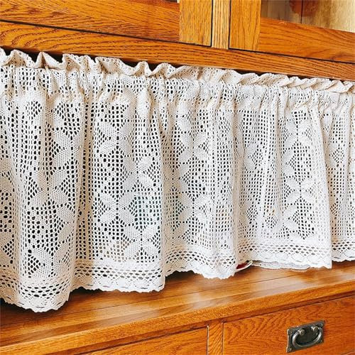 Scheibengardinen Landhaus, Scheibengardine Kurzgardine, Handgemachte Häkelgardine, Vintage Chic Häkeln Bestickte Kurzgardine, Bistrogardine, küchengardinen, Cáfe Vorhänge (weiß,BxH 150x60 cm)