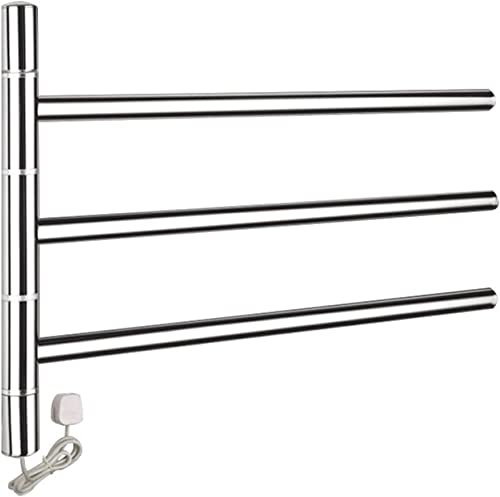 Stainless Steel Electric Towel Warmer Rack Wall Mounted Heated Towel Rail 180° Rotatable Bathroom Radiator Plug In