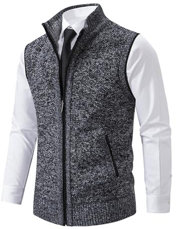 Générique Homme Gilet Zippé Chandail Pull sans Manche Automne Classique Gentleman Tricots Cardigans Débardeurs Doublure Polaire Gilets Pulls