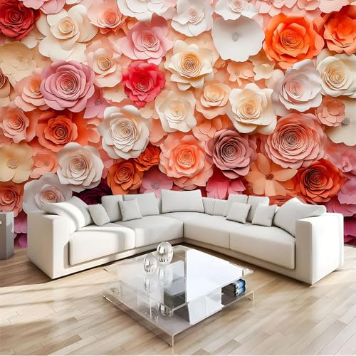 JEDTAKCT 350X256Cm Seidetapete 3D Rosentapete Elegance Tapete Im Papierschnittblumen Design Tapete Wandtapete Wohnzimmer Schlafzimmer Flur Strukturtapete