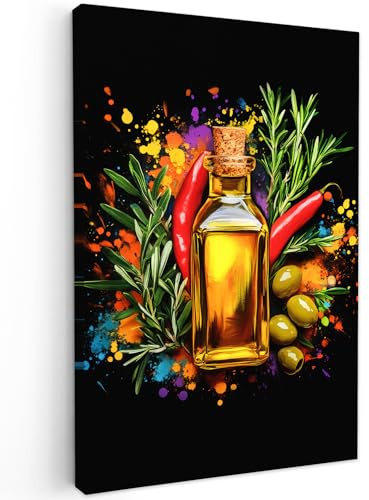 MuchoWow© Quadro Moderno Soggiorno 20x30 cm Decorazioni Da Parete Quadri Su Tela Da Salotto Grandi Foto Con Cornice Stampe Su Tela Camera Da Letto Olio d'oliva - Peperoncino - Olive