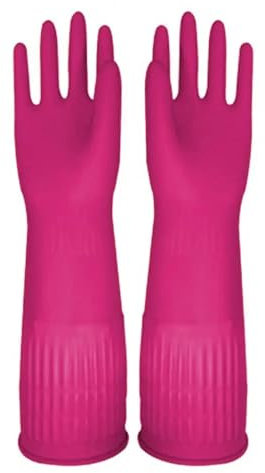 Rubber Gloves,Rubber Gloves 2Pairs Reusable Rubber Gloves for Dishes Natural Rubber Dishwashing Gloves Waterproof Dishwashing Gloves Non-slip Dishwashing Gloves(Red,Small)(Pink,S)