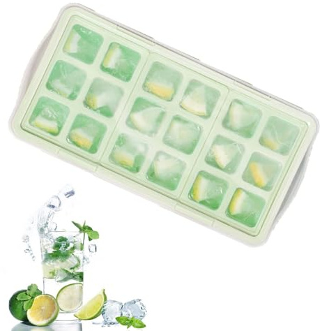 Silicone Ice Cube Tray with Lid, Easy to Remove Tray, Ice Trays for Freezer Easy Release, & Tray Ice Cube Moulds, Parties, Drinks, Cocktails Liquid Frozen (Green)