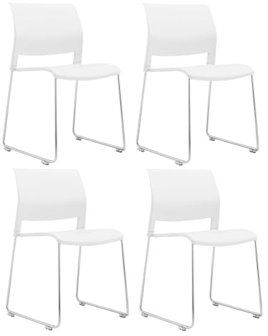 Eigentlich Stapelstuhl Weiß/Chrom Kufengestell, 81,5x49x56,5cm, 4er Set | Bequemer Besucherstuhl für Wartebereich und Schulungsräume, Kunststoff weiß mit verbindbaren Gleitern