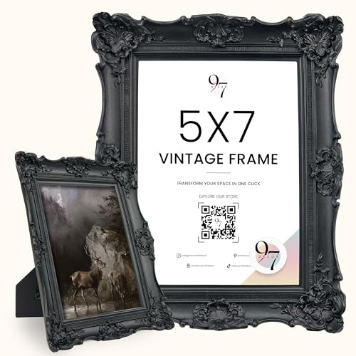 97 Decor Black Gothic Picture Frame 5x7 - Small Vintage Picture Frames 5x7, Ornate 5 X 7 Frame With Glass Front For Tabletop And Wall Hanging, Victorian Gothic Wall Decor