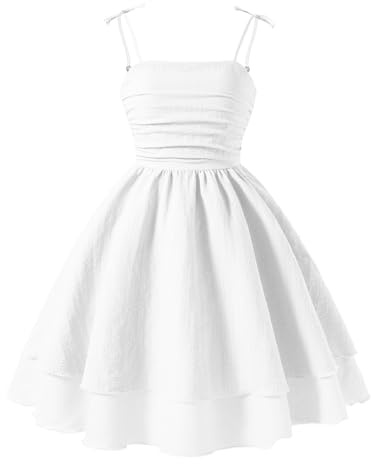 FEOYA Teens Girl Tie Shoulder Tank Sundress Smocked Cute Clothes A-Line Summer Casual Dresses Tiered Dance Sundresses Midi Swing Dress White 11-12 Years