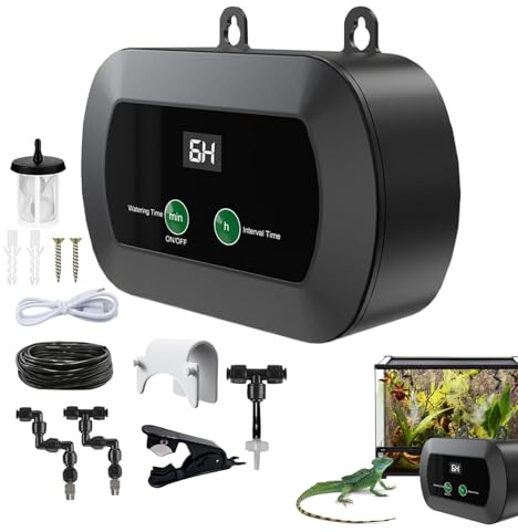 Reptile Humidifier, Automatic Mister Tank System, Built-In Timer Control, 360° Adjustable Misting Nozzles, Fine Fog Sprayer Amphibian Lizard Turtle Frog, Ideal for Terrariums