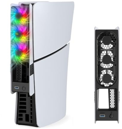 Cooling Fan for PS5 Slim and PS5 Pro - Tendak LED Cooler Fan with RGB Light, USB 3.0 Port, 3 Adjustable Speed for Playstation 5 Slim / Pro Disc & Digital Game Console