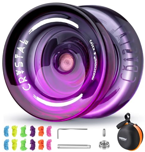 MAGICYOYO Crystal Yoyo K2, Profi JoJo für Responsive und Unresponsive | Trick JoJo mit Leerlauf und Kugellager, Magic JoJo für Kinder und Anfänger, mit 12 Schnur, Koffer, Zubehör (Schwarz Lila)