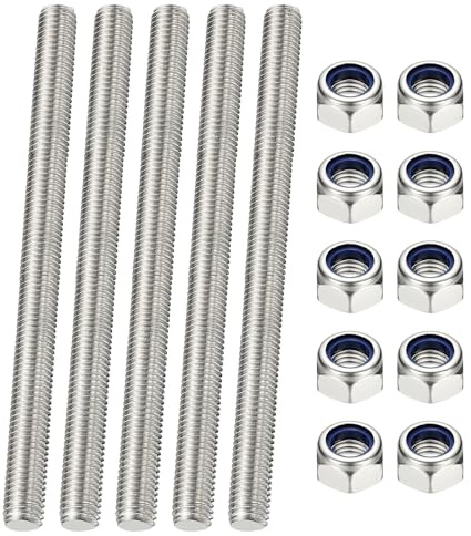 PATIKIL 5 Pcs Fully Threaded Rod, M5 x 150mm 304 Stainless Steel Right Hand Long Thread Bar Studs with Nuts for Pipes Clamps Hangers U-Bolts