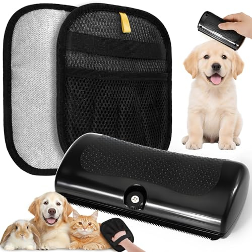 2-in-1 Set: Fellwunder-Bürste & Fellmagnet-Handschuh zur Haarentfernung | Haustier-Haarentferner,Pet Care Bürste,Pflegekamm für Katze & Hund Handschuh zur Haarentfernung,Tierhaarentferner Handschuh.