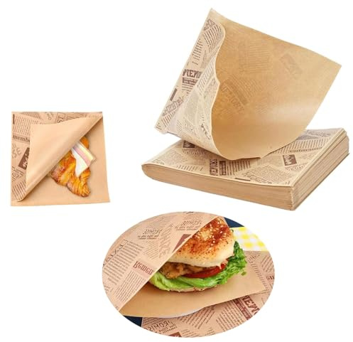 100 Sacs à Burger en Papier Kraft - 15x15 cm - Résistants à la Graisse, Écologiques - Pour Hamburgers, Frites, Sandwichs - Emballage Alimentaire Pratique et Solide