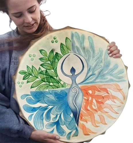 Tambor chamánico hecho a mano – Bass Drum con bastón, decoración musical | Auténtico tambor chamánico de percusión, instrumento de audio hecho a mano para balcones amplios desde alféizares de ventanas