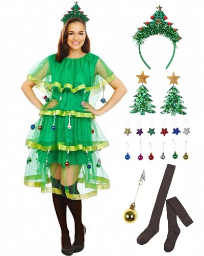 SANMIO Costume da albero di Natale, da donna, per adulti, per feste e feste
