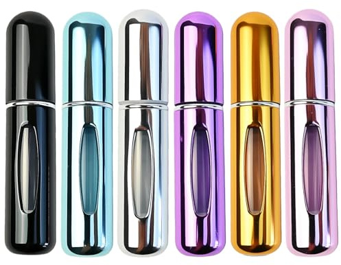 Lote de 6 Frascos de Perfume Vacíos Recargables, Atomizador Perfume de Viaje 5ml, Pulverizador Recargable para Perfumes y Muestras, Con Ventana Nivel y 6 Colores Elegantes