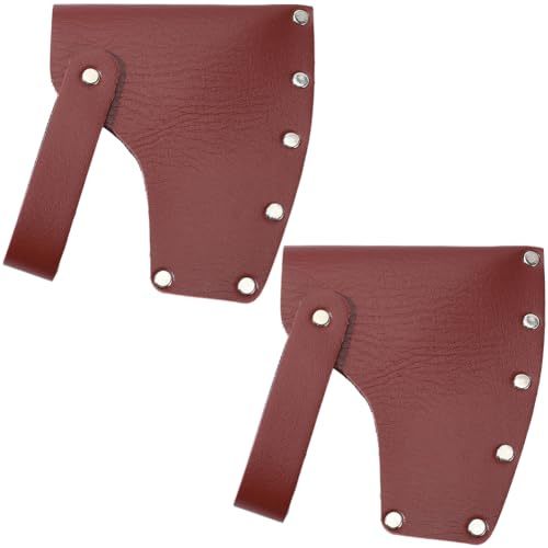 GORGECRAFT 2Pcs PU Leather Axe Head Sheath Cover Brown Portable Handmade Hatchet Axes Blade Protector Case Sleeve Covers with Belt Loop for Camping Outdoor Work Essentials Accessories