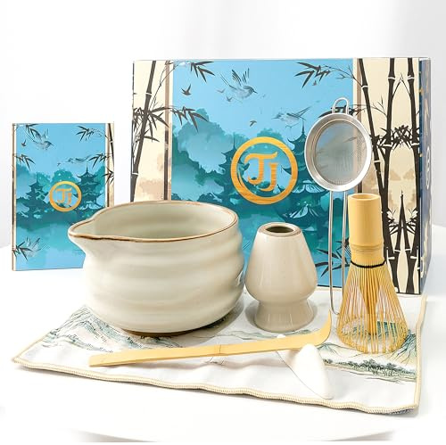 Tiny Joys-Matcha Kit, set matcha ceremonial completo con lo esencial para un té tradicional de calidad, ideal para principiantes y experimentados, kit té matcha con batidor bambú (Verde Claro)