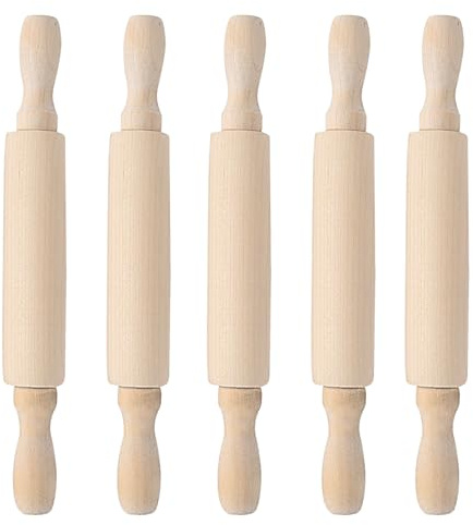 5 PCS Wooden Rolling Pin, 20cm Small Non-Stick Rolling Pins with Handle for Kitchen Baking, Pastry, Dumpling, Dough