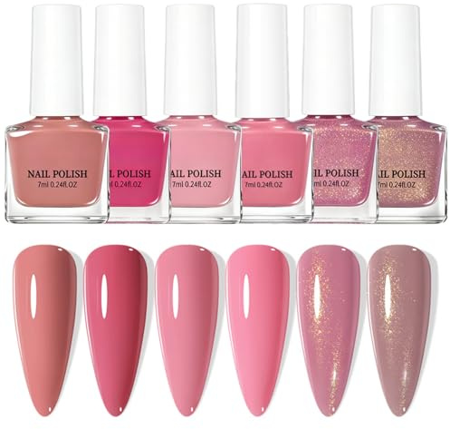 6PCS Christmas Pink Nail Polish Sets 7ML - Quick Dry Nude Pink Nail Varnish Set for Women, Long Lasting Pastel Nail Varnish Gift Set with Trendy Colours for Daily Wear, Party & Gift