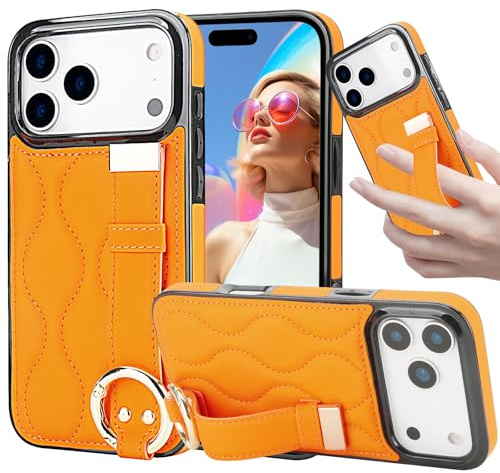 Fofvccv Coque Premium en Cuir PU pour iPhone 17 Pro avec Anneau ZWD Orange | Porte-clés Dragonne Rétractablepour Femme Fille, Housse Antichoc Anti-Rayures Élégant Ultra-Fine pour iPhone 17 Pro