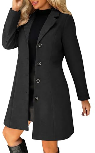 Abrigo de lana largo para mujer, abrigo de invierno para mujer, abrigo cálido, elegante, solapa de un solo color, chaqueta de entretiempo, largo hasta la rodilla, abrigo de invierno, chaqueta de lana