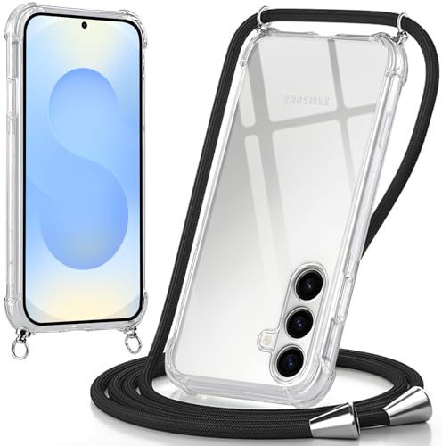 Micnkifo Coque pour Samsung Galaxy S26 avec Cordon, Housse Transparent Silicone Anti-Jaunissement Collier Réglable Case, Téléphone Étui Antichoc Portable Lanière pour Samsung S26 - Noir