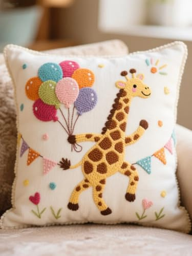 FanZheZhe kit coussin au point de croix Girafe 11ct45x45cm Coussin Brodé Décoration Point de Croix Complet Broderie DIY pour Adulte