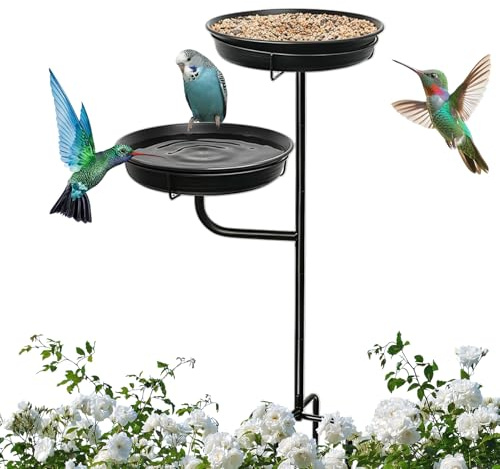 Vasca da bagno per uccelli, vassoio in metallo con base a 4 rebbi, supporto per vasca per uccelli, per esterni, cortile, patio, terrazza, padiglione, prato, decorazione per la casa e il paesaggio