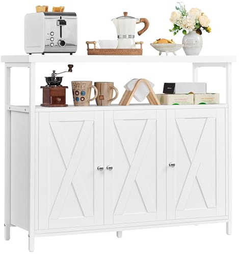 Yaheetech Credenza a 3 Ante Mobile da Cucina Armadietto Organizzatore con Ripiani Regolabili e Scomparto Aperto 100x35x81,5 cm per Sala da Pranzo e Soggiorno