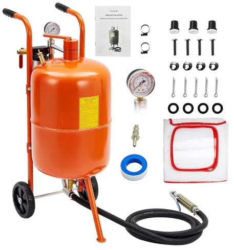 Garvee Mobiler Sandstrahler mit 4 Keramikdüsen & Öl-Wasser-Abscheider – Professionelles Sandstrahlgerät für effektive Lack-, Rost- und Fleckenentfernung auf Metall, Auto & Stein – Mit Rädern, Zubehör