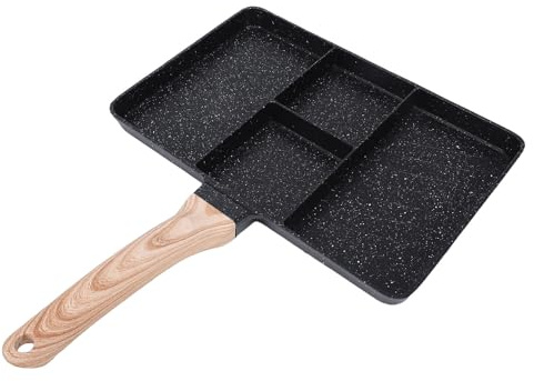 Haofy Poêle à Griller Divisée en 4 Sections Antiadhésive pour Petit-déjeuner avec Poignée en Bois pour Tables de Cuisson à Gaz et à Induction électrique, Petit-déjeuner Complet, Petits Appartements,