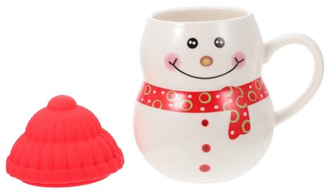 Sosoport Tazza da Caffè Natalizia in Ceramica 350ml con Pupazzo di Neve Cartoon e Coperchio, Tazza da Latte Compatta per Colazione e Decorazione Festiva di Natale