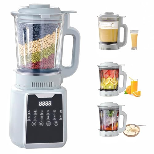 Batidora de encimera con jarra de vidrio de borosilicato, limpieza automática, control táctil digital, modos caliente/frío, trituradora de hielo y procesador de alimentos