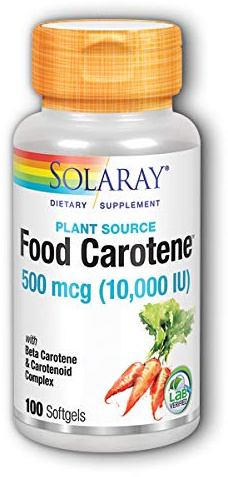 SOLARAY Food Carotene, Vitamin A 10000 IU | Healthy Skin, Eyes, Antioxidant & Immune Support (100 CT)