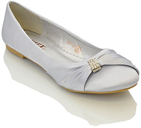 ESSEX GLAM Womens Bridal Wedding Satin Pumps Ladies Slip ON Prom Bridesmaid Pumps Shoes Size 3 4 5 6 7 8 (UK 8 / EU 41 / US 10, Silver Satin)