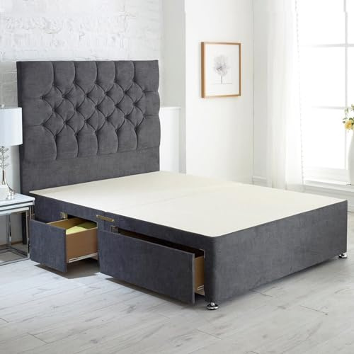 ComfoRest Elegant 4FT6 Double Divan Bed - Slate Grey | British-made sturdy frame, 136.5 x 190.5cm, Slate Grey Naples fabric for a comfortable, restful night's sleep.