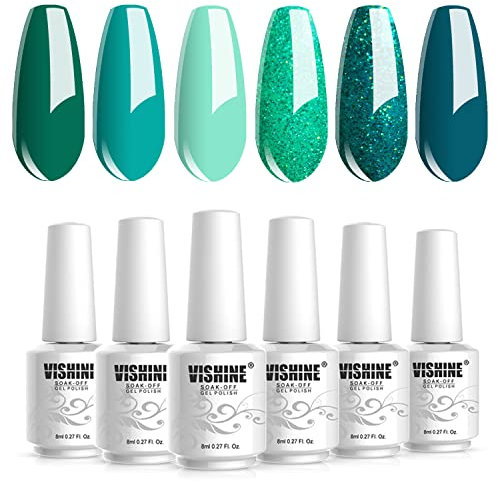Vishine 6 Stück Gel-Nagellack, semi-permanent, Grün, Kollektion Soak Off UV LED Gel, Nail Art, Set 8 ml
