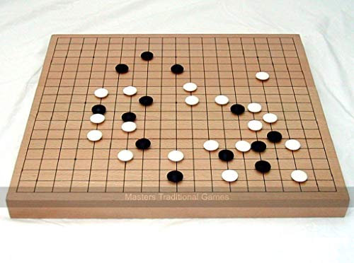 Go Masters Intermediate Go Set - 19 x 19 Wooden Board, 8mm Glass Stones and Bowls - Classic Strategy Board Game - Baduk/Wei Qi