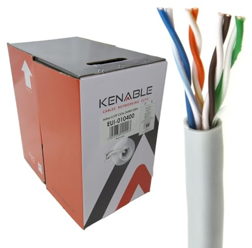 kenable Indoor CAT5e Ethernet Network Cable Reel 305m | Solid Copper 24AWG U/UTP | Fluke Tested | Eca Fire Rated | Grey