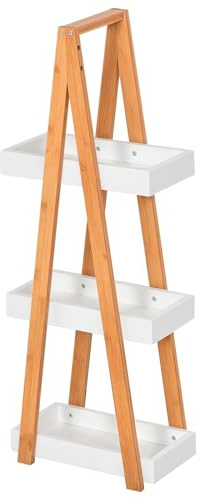 kleankin Badregal 3 Ebenen Treppenregal Leiterregal Badezimmer MDF Bambus Weiß 30 x 18 x 81 cm