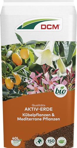 DCM AKTIV Erde Kübelpflanzen & Mediterrane Pflanzen - Spezialerde - Kübelpflanzenerde - Wasserspeicher Sphagnum-Moos - Mit Dünger - Mit Mykorrhiza-Pilzen - Torfreduzierte Pflanzenerde - Bio - 40 L