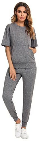 Irevial Chandal Mujer Completo Verano Conjunto de Camiseta y Pantalones de Manga Corta Casual Ropa Deportiva Dos Piezas Primavera para Correr Gris, M