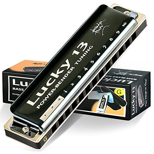 East top Lucky 13 Bass Plus Blues Harmonica 13 Holes Diatonic Harp Mouth Organ Professional Musical Instruments PowerBender G key for Adults