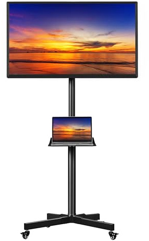 Yaheetech TV Ständer Rollbar für 23 – 60 Zoll TV Standfuß Tragbarer mit Laptopablage Fernsehstand höhenverstellbar schwenkbar Fernseher bis zu 25kg Max.VESA 400 * 400 Schwarz