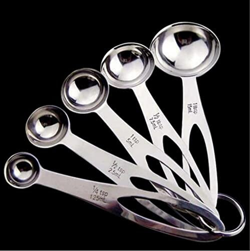 Bayli 5 teiliges Messlöffel Set Edelstahl | Dosierlöffel mit Messlineal für Backmessen, Trockenrationen | Dosierhilfe beim Kochen und Backen | Kaffeemaß | kompakte & platzsparende Messbecher