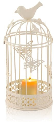 Cyrank Candelabro de Jaula de pájaro Decorativo, Linterna de Boda Candelabro de Jaula de pájaro Decorativo Vintage para Centro de Mesa(Blanco)