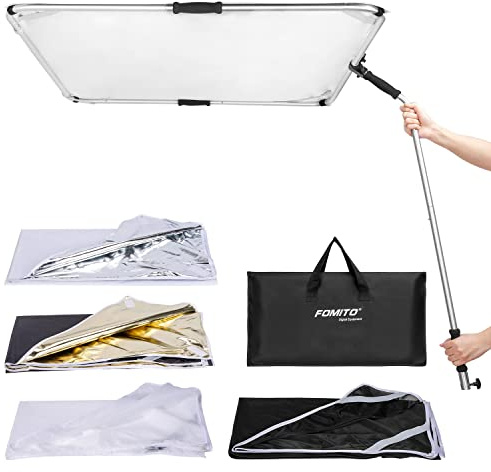 Fomito 5 in 1 Square Metal Flag Panel Reflector Set with Boom Arm 39x39 inch / 100x100cm - Portable Hand-held Light Reflector Flag Reflector Panel Scrim Photography